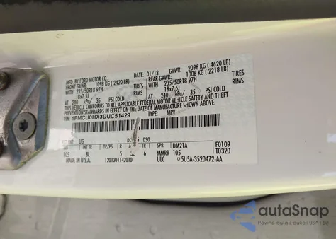 2013 Ford Escape Sel from USA, damaged, VIN 1FMCU0HX3DUC51429